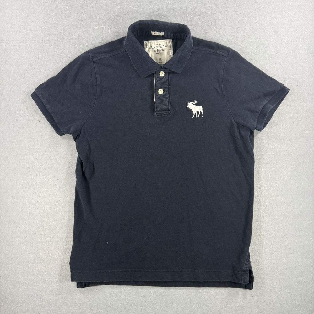 Abercrombie & Fitch Polo Shirt Men XL Black Muscle Fit Short Sleeve Moose Preppy